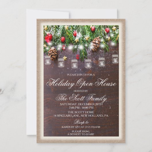 Rustic Kerstvakantie Open Huis Uitnodiging (Voorkant)