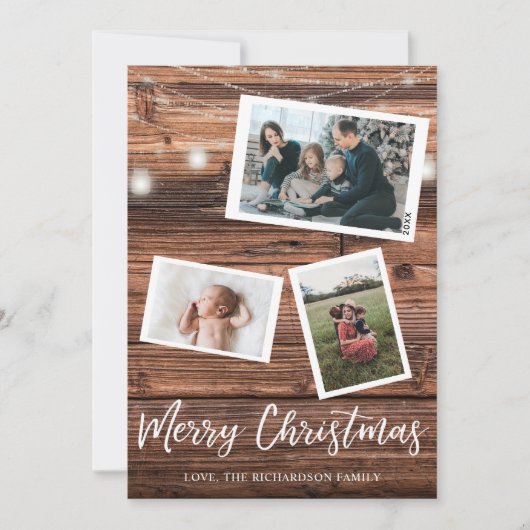 Rustic Kerstverlichting Multi Foto Kaart (Voorkant)