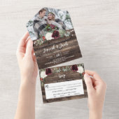 Rustic Kerstwinter Hout Foto bruiloft All In One Uitnodiging (Afscheurbaar)