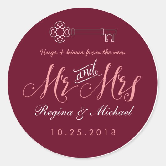 Rustic Key Script Mr Mrs Wedding Favor Sticker (Voorkant)