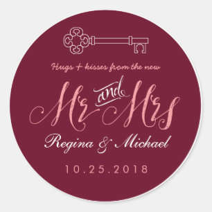 Rustic Key Script Mr Mrs Wedding Favor Sticker