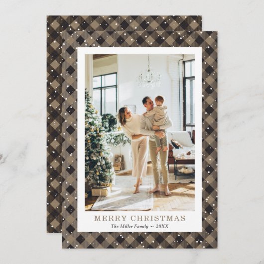 Rustic Khaki Pset Snow Photo Merry Kerstry Feestdagenkaart (Voorkant / Achterkant)