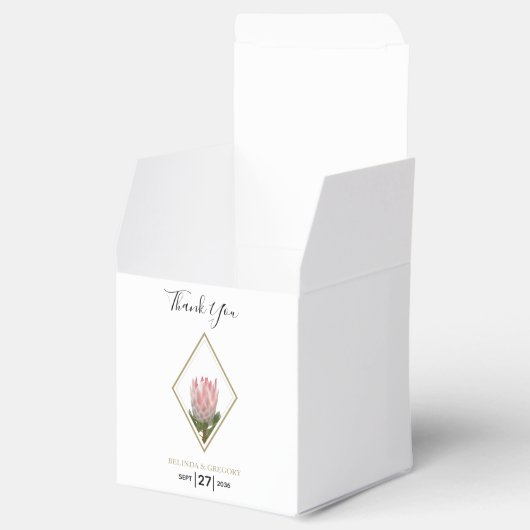Rustic King Protea Wedding Bedankdoosjes (Geopend)