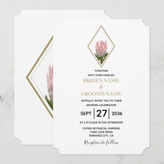 Rustic King Protea Wedding Invitations Kaart (Voorkant / Achterkant)
