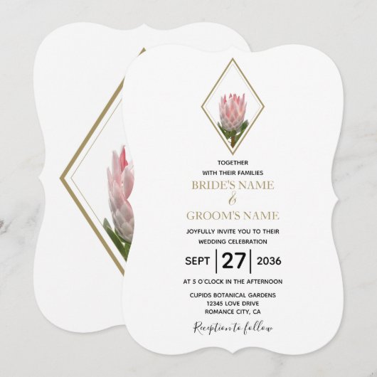 Rustic King Protea Wedding Invitations Kaart (Voorkant / Achterkant)