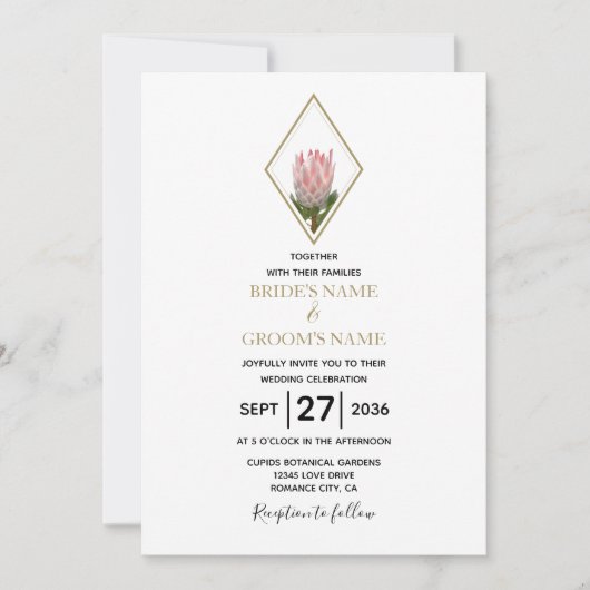 Rustic King Protea Wedding Invitations Kaart (Voorkant)