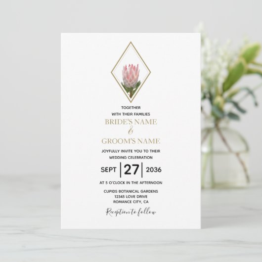 Rustic King Protea Wedding Invitations Kaart (Staand voorkant)