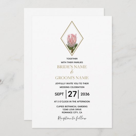 Rustic King Protea Wedding Invitations Kaart (Voorkant / Achterkant)