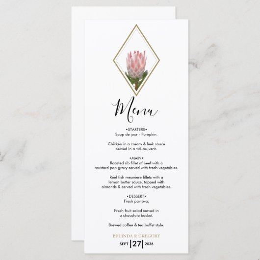 Rustic King Protea Wedding Menu (Voorkant / Achterkant)