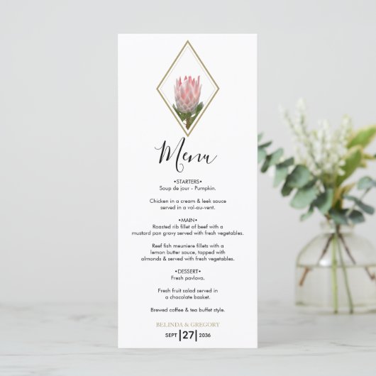 Rustic King Protea Wedding Menu (Staand voorkant)