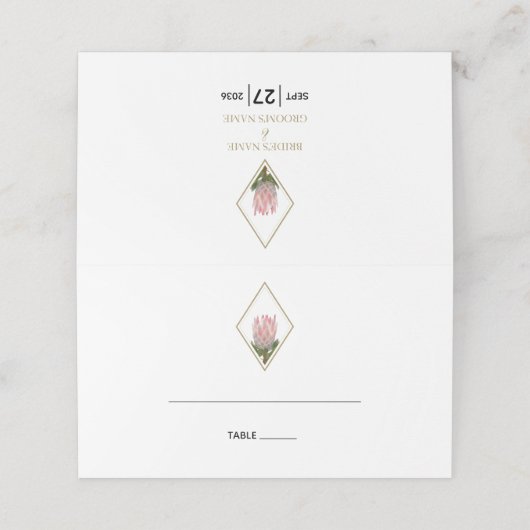 Rustic King Protea Wedding Place Card Plaatskaartje (Buitenkant ongevouwen)