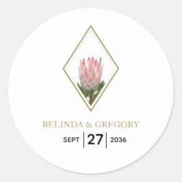 Rustic King Protea Wedding Ronde Sticker