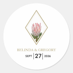 Rustic King Protea Wedding Ronde Sticker