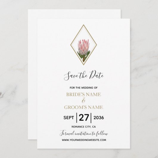 Rustic King Protea Wedding Save the Date (Voorkant / Achterkant)