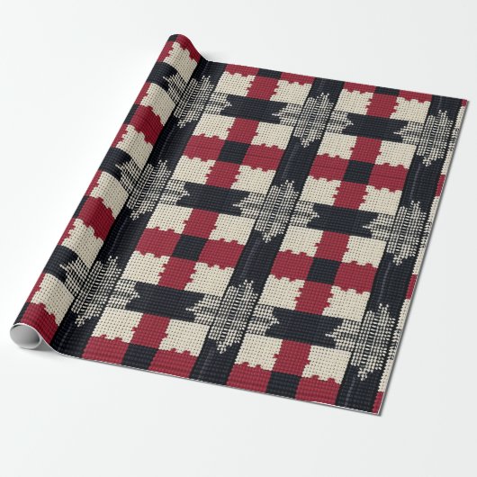 Rustic Knit Snowflake Plaid - Gezellige Winter Boh Cadeaupapier (Uitgerold)