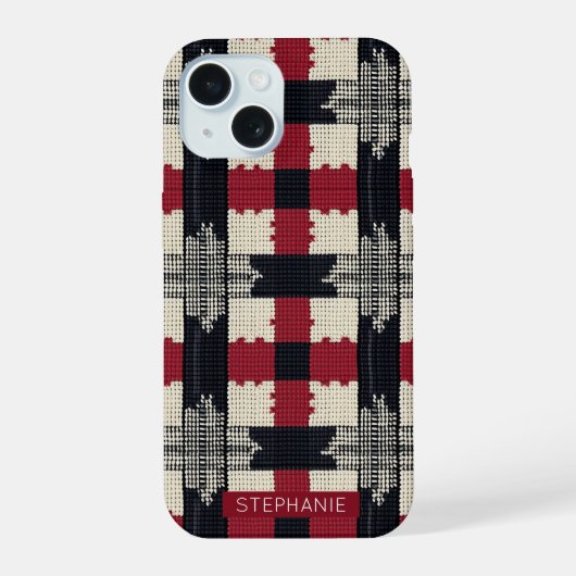 Rustic Knit Snowflake Plaid - Gezellige Winter Boh iPhone 15 Case (Achterkant)