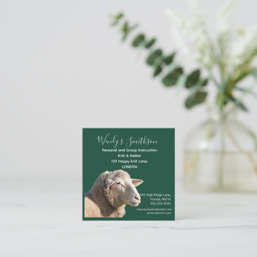 Rustic Knitting Teacher Business Card | Wool Yarn  Vierkante Visitekaartje (Staand voorkant)