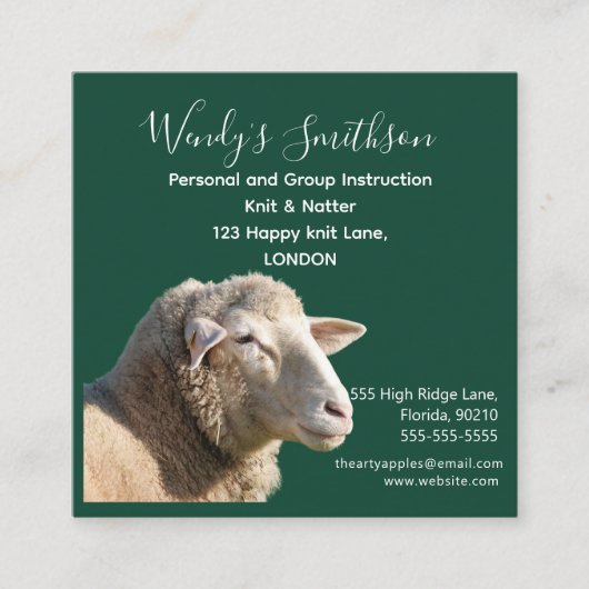Rustic Knitting Teacher Business Card | Wool Yarn  Vierkante Visitekaartje (Voorkant)