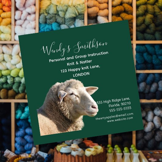 Rustic Knitting Teacher Business Card | Wool Yarn  Vierkante Visitekaartje