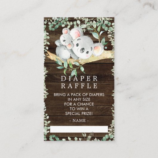 Rustic Koala Beer Baby shower Diaper Raffle Ticket Informatiekaartje (Voorkant)