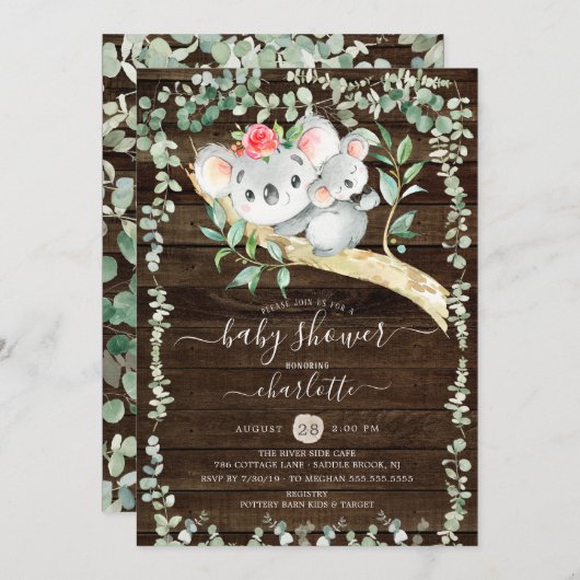 Rustic Koala Beer Boys Baby shower Uitnodiging (Voorkant / Achterkant)