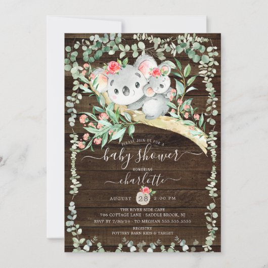 Rustic Koala Beer Girls Baby shower Kaart (Voorkant)