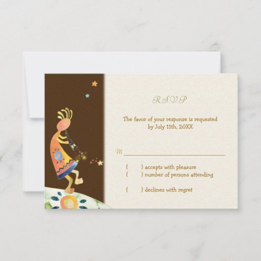 Rustic Kokopelli Tribal Wedding RSVP-kaart RSVP Kaartje (Voorkant)
