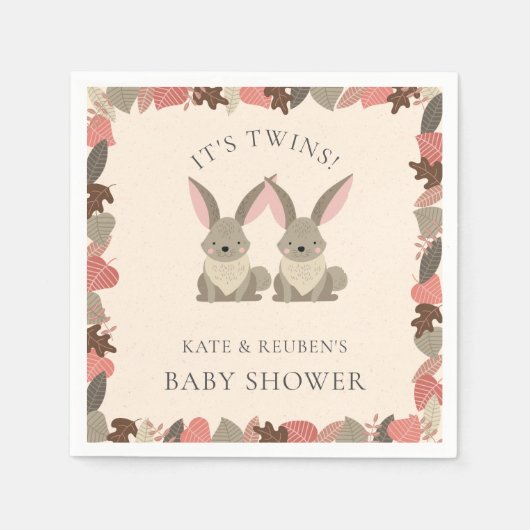 Rustic Konijnen Tweeling Baby Shower Bosdieren Servet (Voorkant)