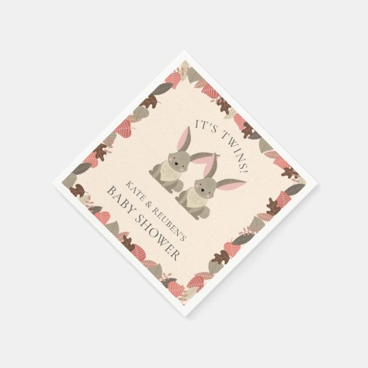Rustic Konijnen Tweeling Baby Shower Bosdieren Servet (Hoek)