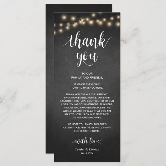 Rustic Koord lichten, plaats het plaatsen Dank u K Programmakaart (Voorkant / Achterkant)