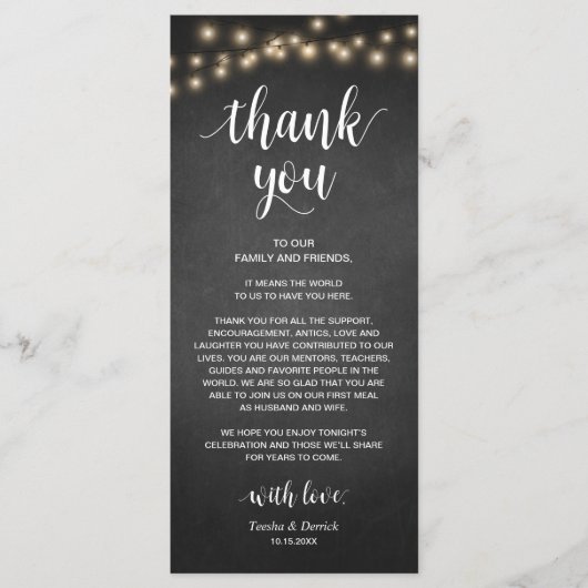 Rustic Koord lichten, plaats het plaatsen Dank u K Programmakaart (Voorkant)