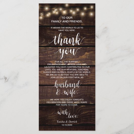 Rustic Koord lichten, plaats het plaatsen Dank u K Programmakaart (Voorkant)