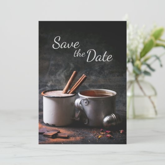 Rustic Kopje Thee en Warme Chocolade Save the Date Kaart (Staand voorkant)