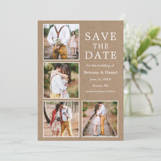 Rustic Kraft 4 Foto Verloving Save The Date (Staand voorkant)