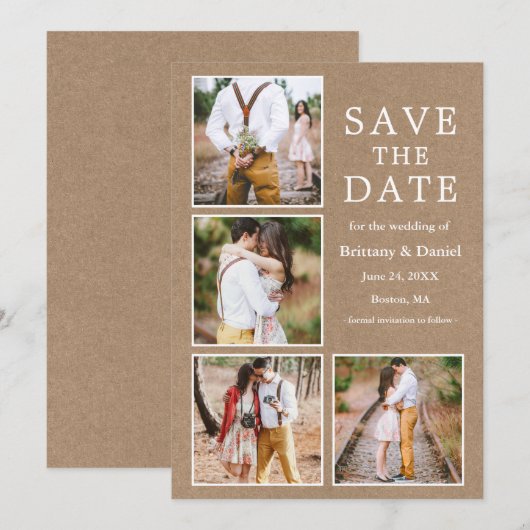 Rustic Kraft 4 Foto Verloving Save The Date (Voorkant / Achterkant)