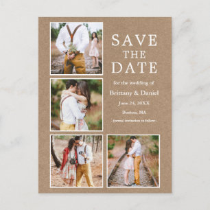 Rustic Kraft 4 Foto Verloving Save the Date Briefkaart