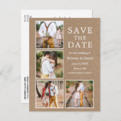 Rustic Kraft 4 Foto Verloving Save the Date Briefkaart (Voorkant / Achterkant)
