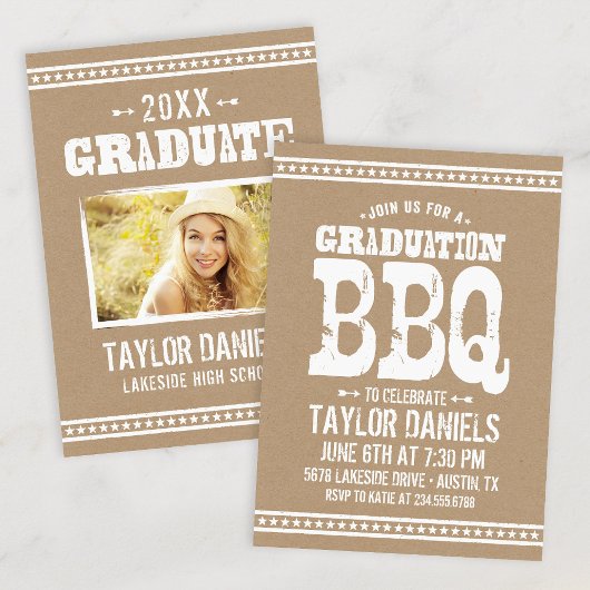 Rustic Kraft Afstuderen Foto BBQ Uitnodiging