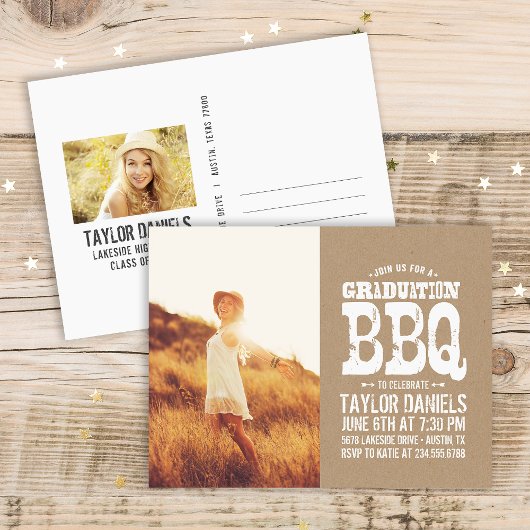 Rustic Kraft Afstuderen Foto BBQ Uitnodiging