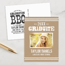 Rustic Kraft Afstuderen Foto BBQ Uitnodiging Briefkaart
