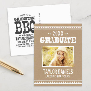 Rustic Kraft Afstuderen Foto BBQ Uitnodiging Briefkaart
