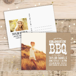 Rustic Kraft Afstuderen Foto BBQ Uitnodiging Briefkaart