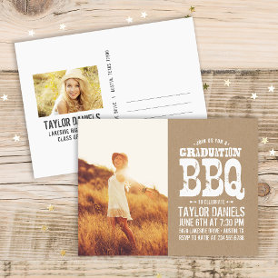Rustic Kraft Afstuderen Foto BBQ Uitnodiging Briefkaart