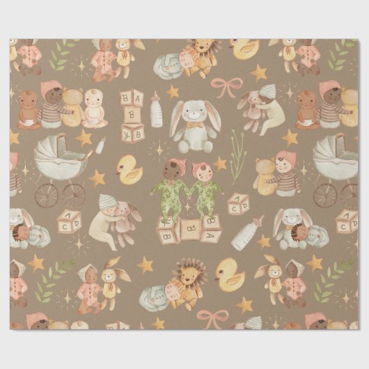 Rustic Kraft All Ethnicity Baby Large Pattern Cadeaupapier (Vlak)