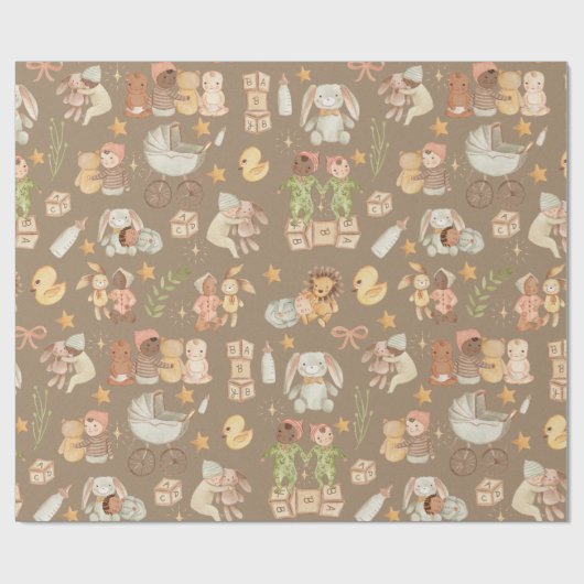 Rustic Kraft All Ethnicity  Baby & Vrienden Cadeaupapier (Vlak)