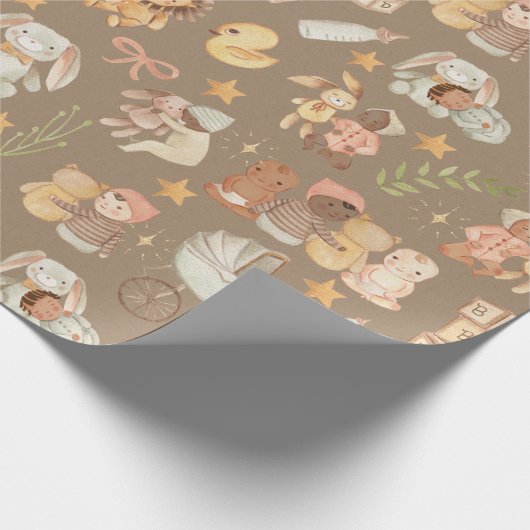 Rustic Kraft All Ethnicity  Baby & Vrienden Cadeaupapier (Hoek)