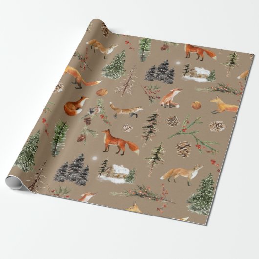 Rustic Kraft All Forest Woodland Red Foxes Cadeaupapier (Uitgerold)