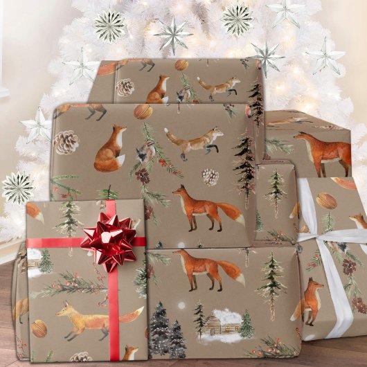 Rustic Kraft All Forest Woodland Red Foxes Cadeaupapier