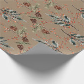 Rustic Kraft All Winter Spruce Cones Ilex Berries Cadeaupapier (Hoek)