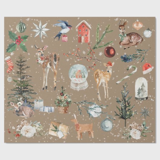Rustic Kraft Alles kerstrendiertje Cadeaupapier (Vlak)